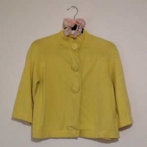 REFERENCE POINT Yellow Mock Neck 3/4 Sleeve Crochet Button Cropped Cardigan